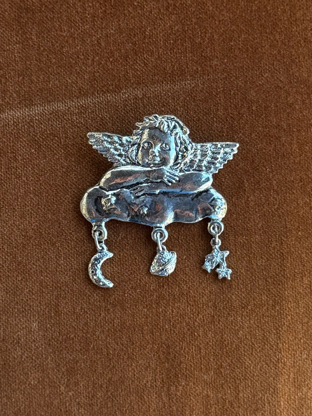 vintage pewter Spoontiques Guardian Angel Celestial brooch